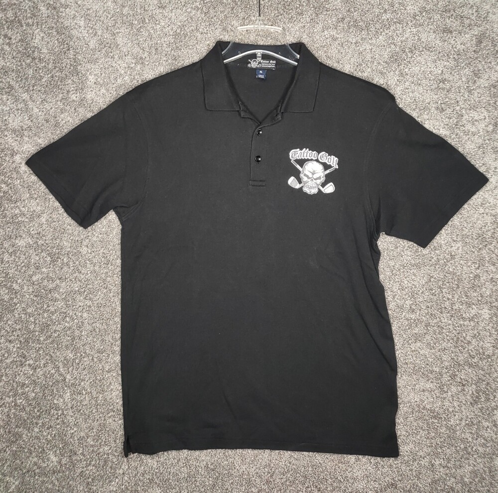 Tattoo Golf Polo Shirt Mens XL Black Cotton Back 9 - Tattoo Aggressive Golf Wear